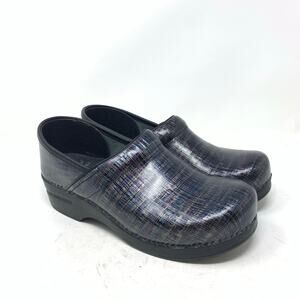 Dansko Size 40 Professional Linen Patent Leather Clogs Nurse Iridescent Black